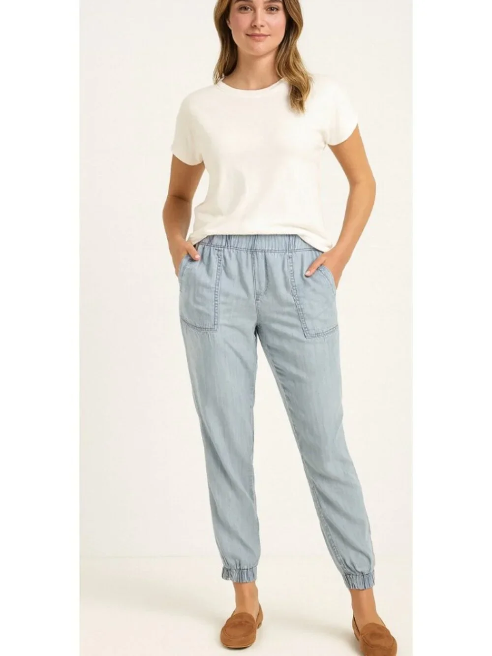 LOFT Lyocell Jogger Light Wash Blue Ankle Cuffed Womens 4
